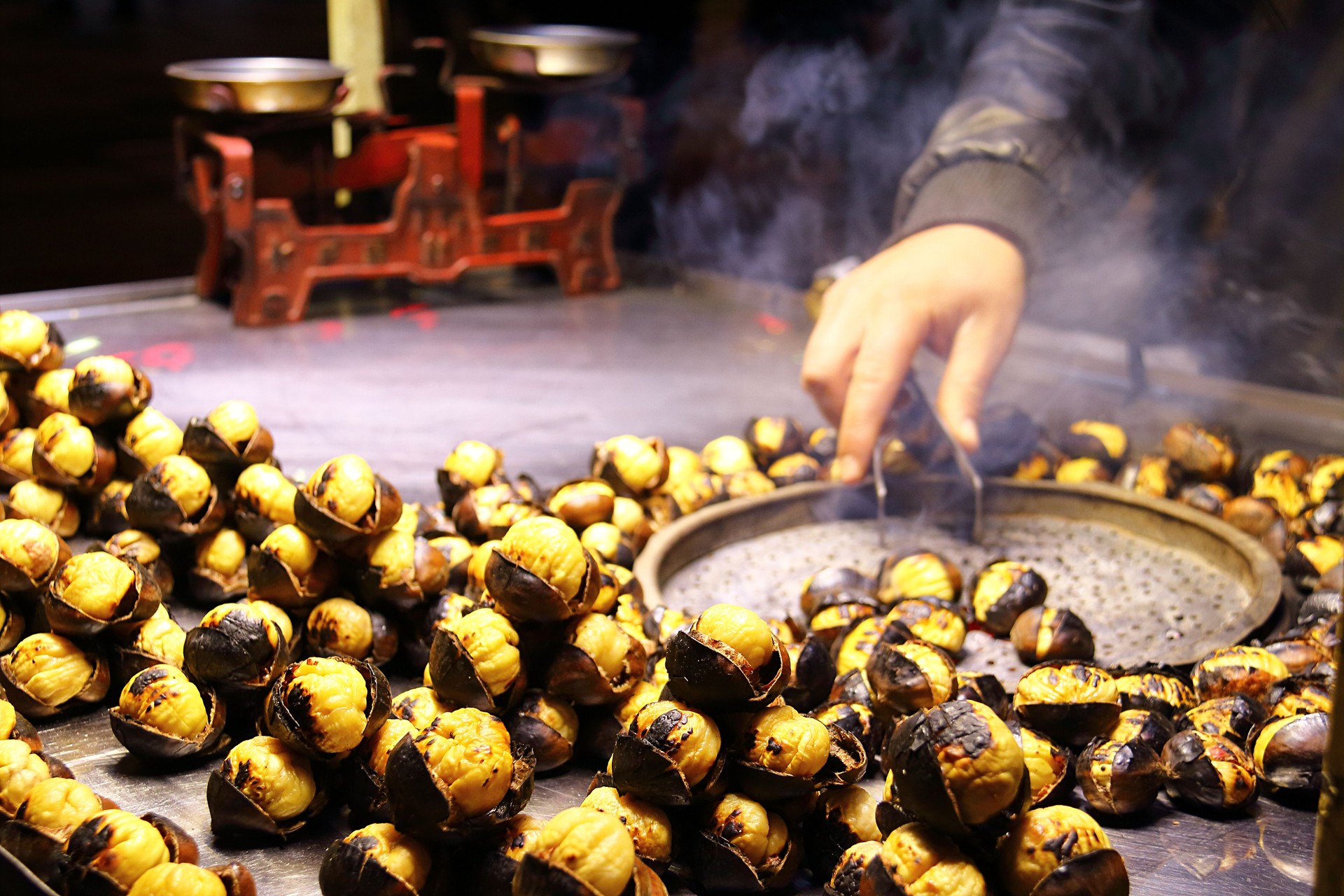 Roasted Chestnut Saler Closeup On The Street